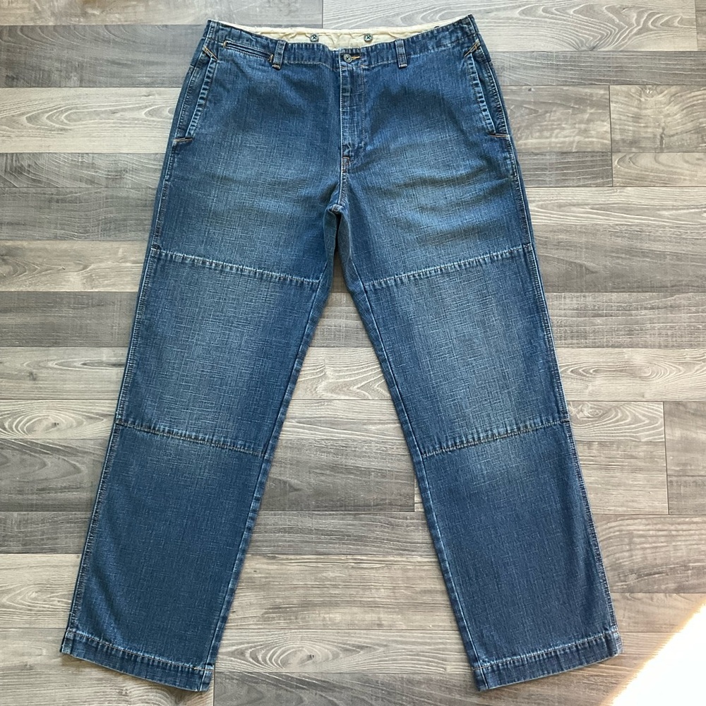 44x34 VTG LL Bean Work Jeans Men’s Blue Double Knee Suspender Buttons 0 CAT1